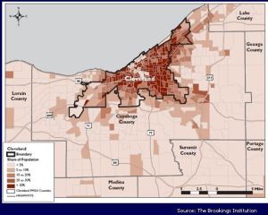 Map showing share of persons living in poverty in Cleveland, 2000.